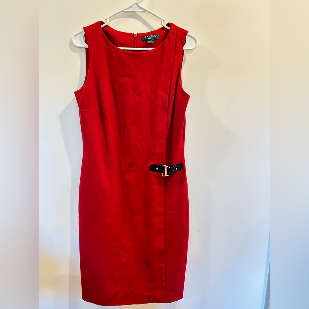 Ralph Lauren Red Midi Dress with Belt Detail
